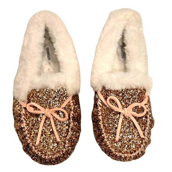 Crewcuts by J.Crew Kid's Gold and Pink Slippers w white Size K3 - Picture 3 of 8